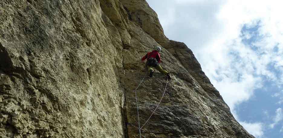 Diedro Buhl Climbing Route to Piz Ciavazes in the Sella Group