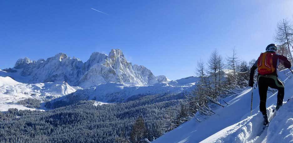 Ski Mountaineering to Mount Castellazzo from Passo Rolle