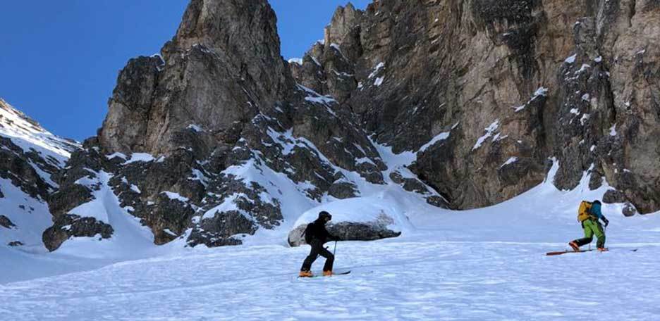 Ski Mountaineering to Forcella del Dente in Sassolungo