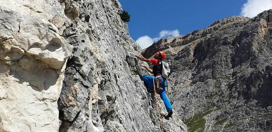 The Wall Climbing Route on the Torre Grande of Falzarego