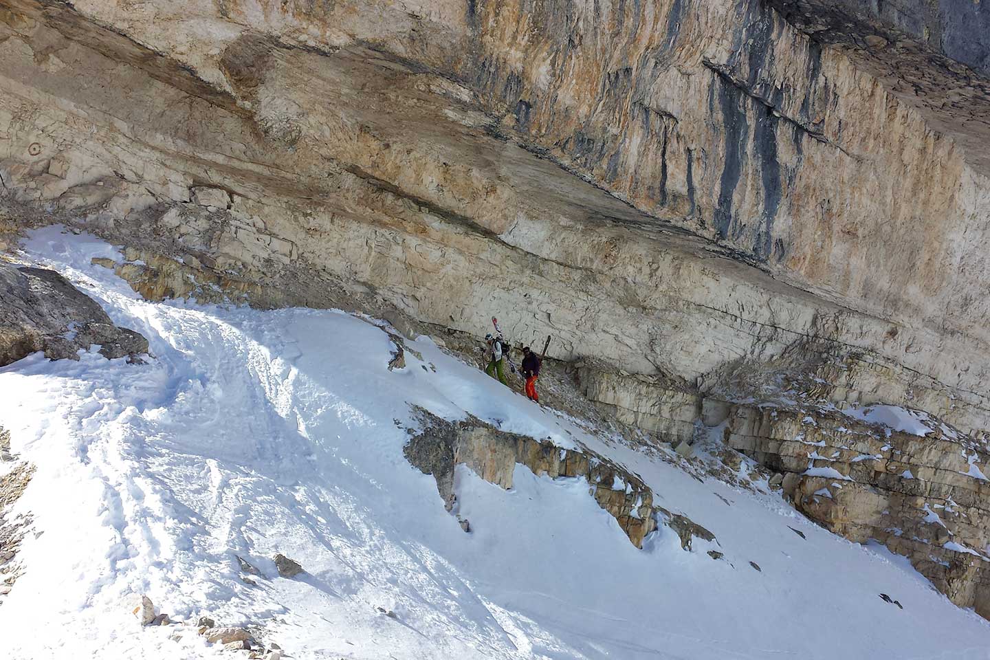 Off-piste Skiing Canalino del Tridente to Tofane