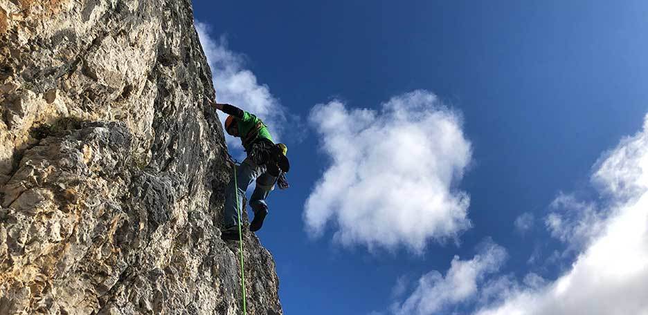 Dibona Climbing Route to Sass Pordoi in the Sella Group