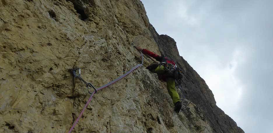 Diedro Vinatzer Climbing Route to Piz Ciavazes in the Sella Group