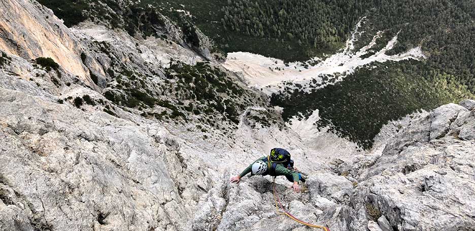 Climbing Route on Punta Fiames, Via Dimai