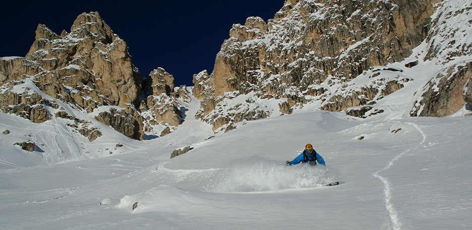 Off-piste Skiing Val Orita to Faloria Mountain