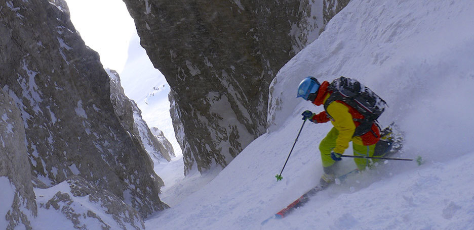 Sci Fuoripista al Canale Holzer al Sella