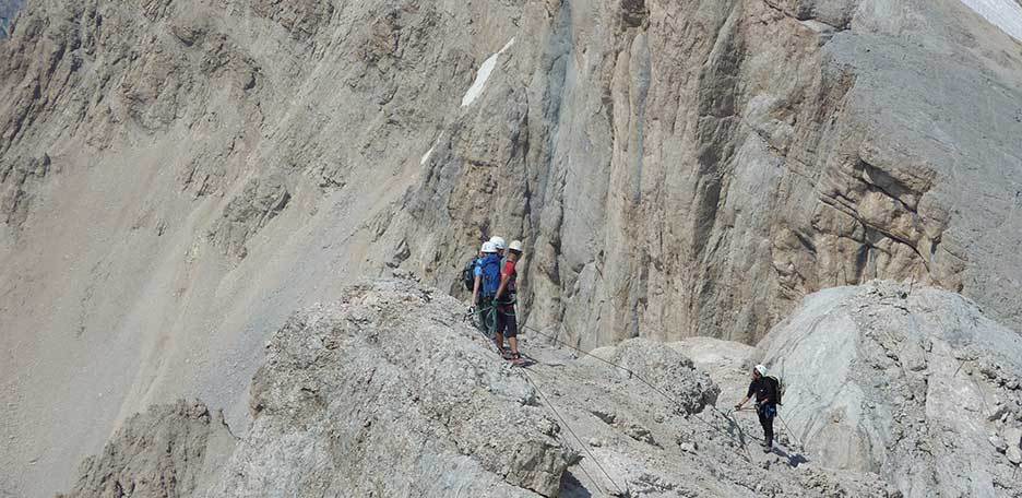 Ferrata Punta Penia in Marmolada, Cresta Ovest