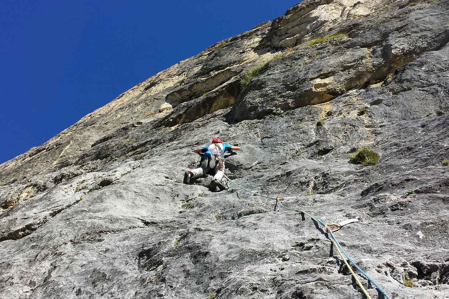 Via Micheluzzi, Arrampicata al Piz Ciavazes nel Sella